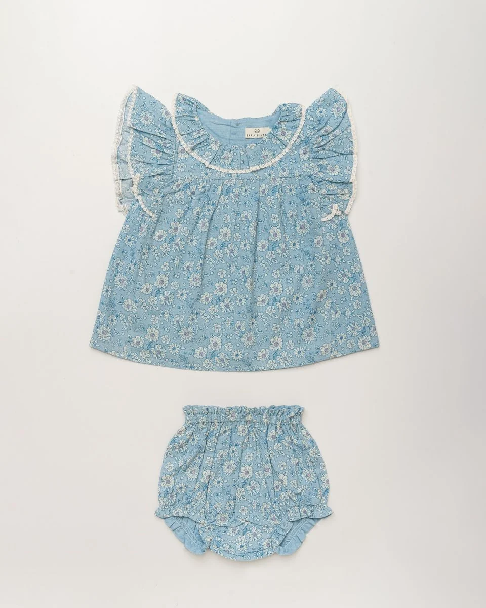 Blue Floral Baby Dress & Bloomer