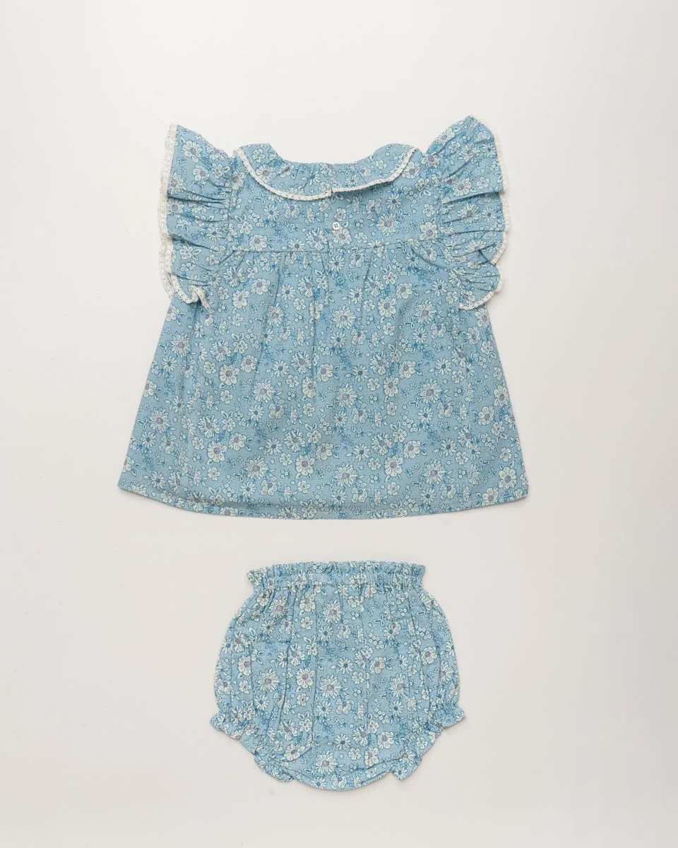 Blue Floral Baby Dress & Bloomer - Image 2