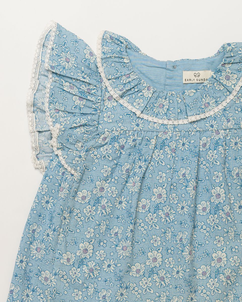 Blue Floral Baby Dress & Bloomer - Image 3