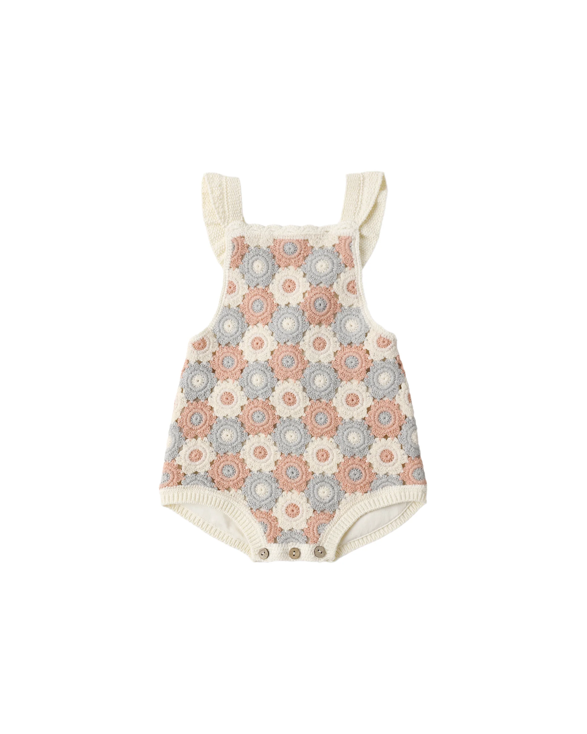 Blue, Light Pink, Ivory Crochet Romper