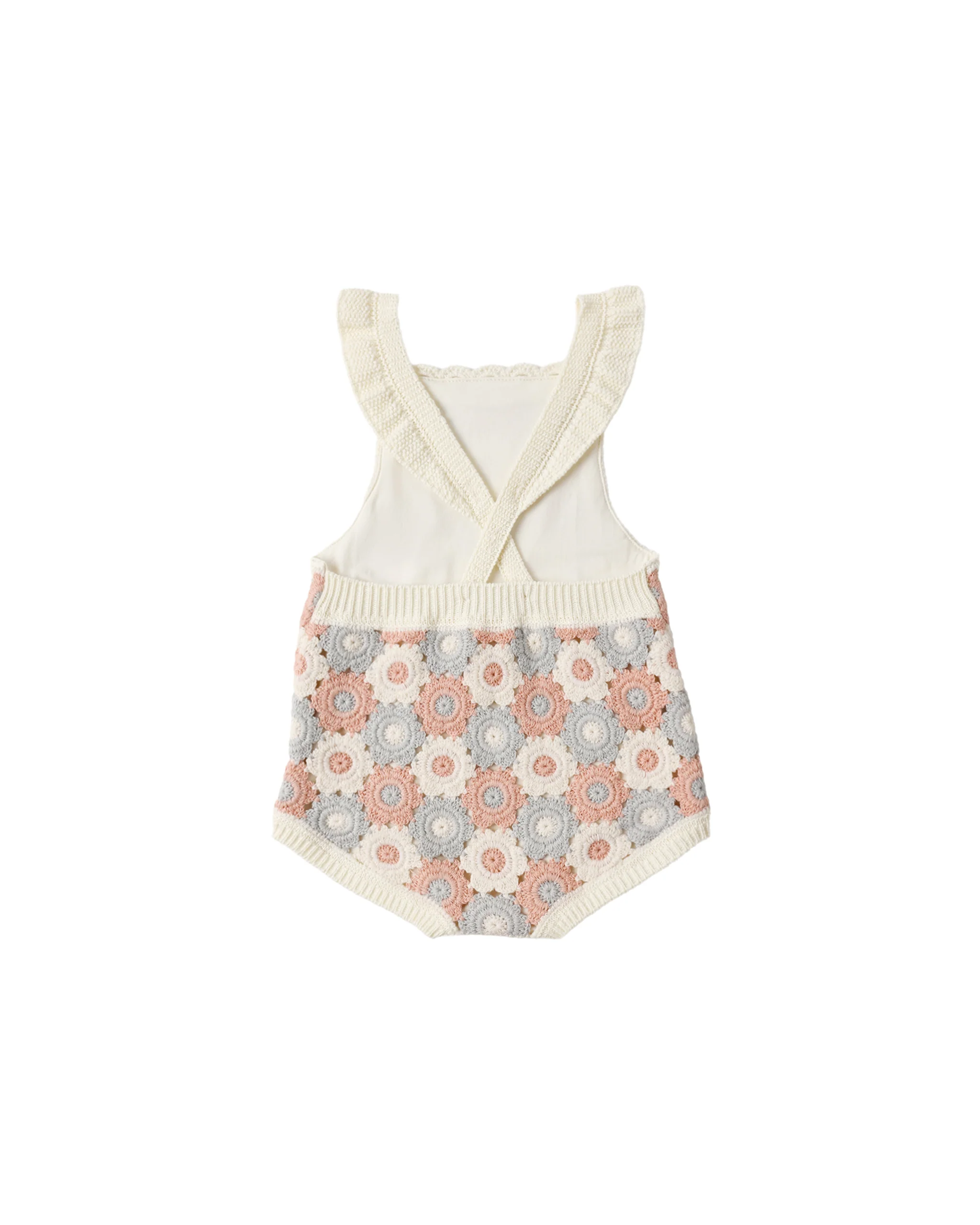 Blue, Light Pink, Ivory Crochet Romper - Image 2