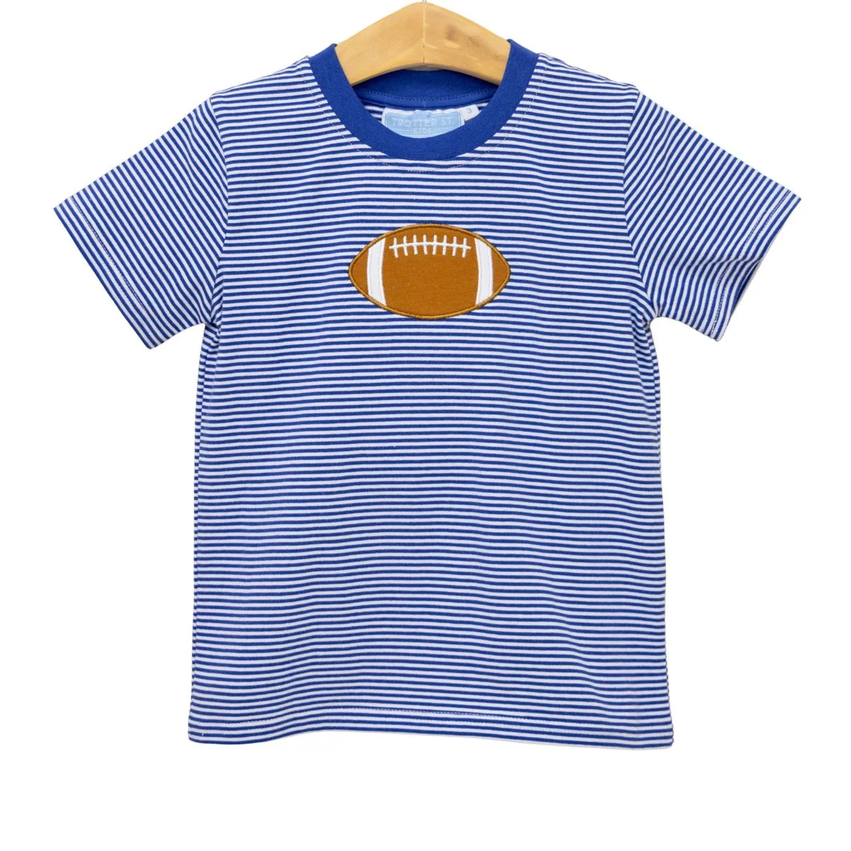 Royal Blue & White Stripe Football Applique Tee