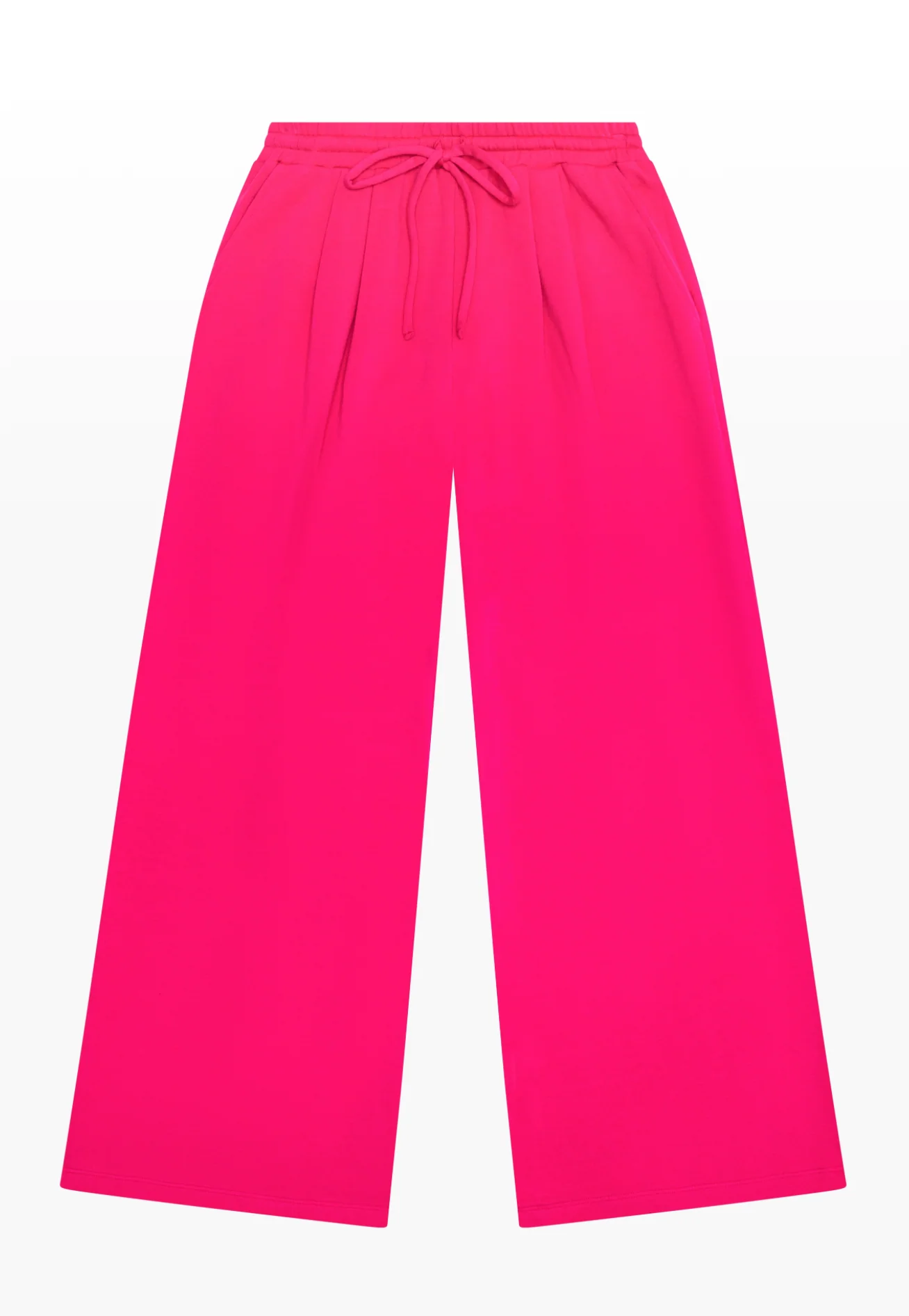 Cerise French Terry Pleated Wide Leg Pant