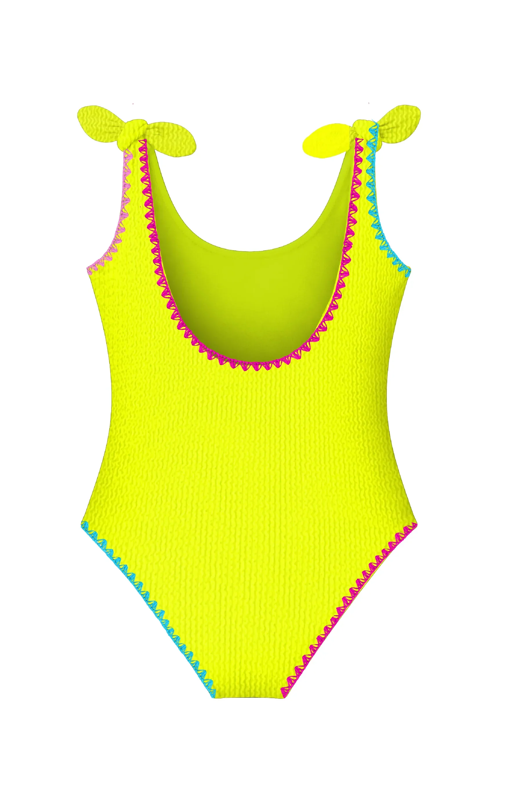 Embroidered Lime Kaya Crinkle Bow Tie One Piece - Image 2