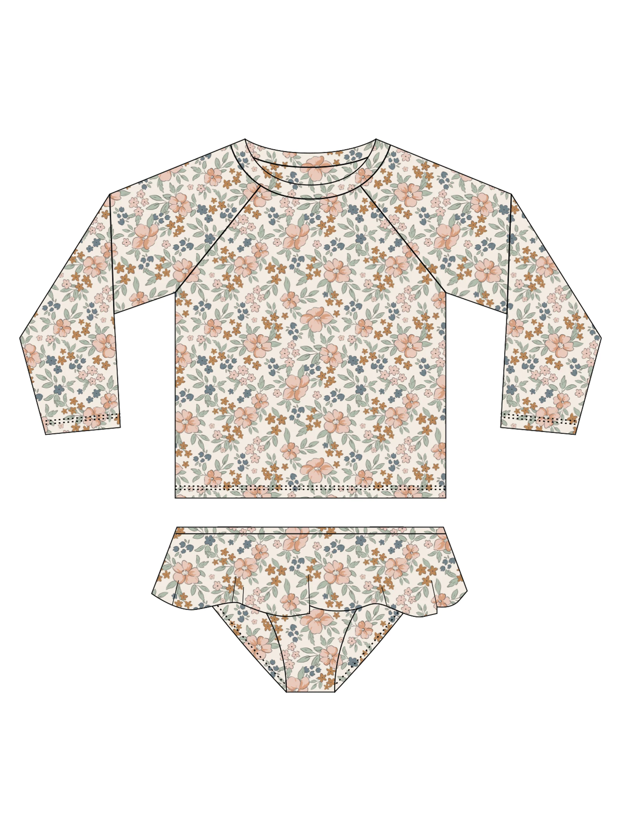 Flower Fields Rashguard Girls Set