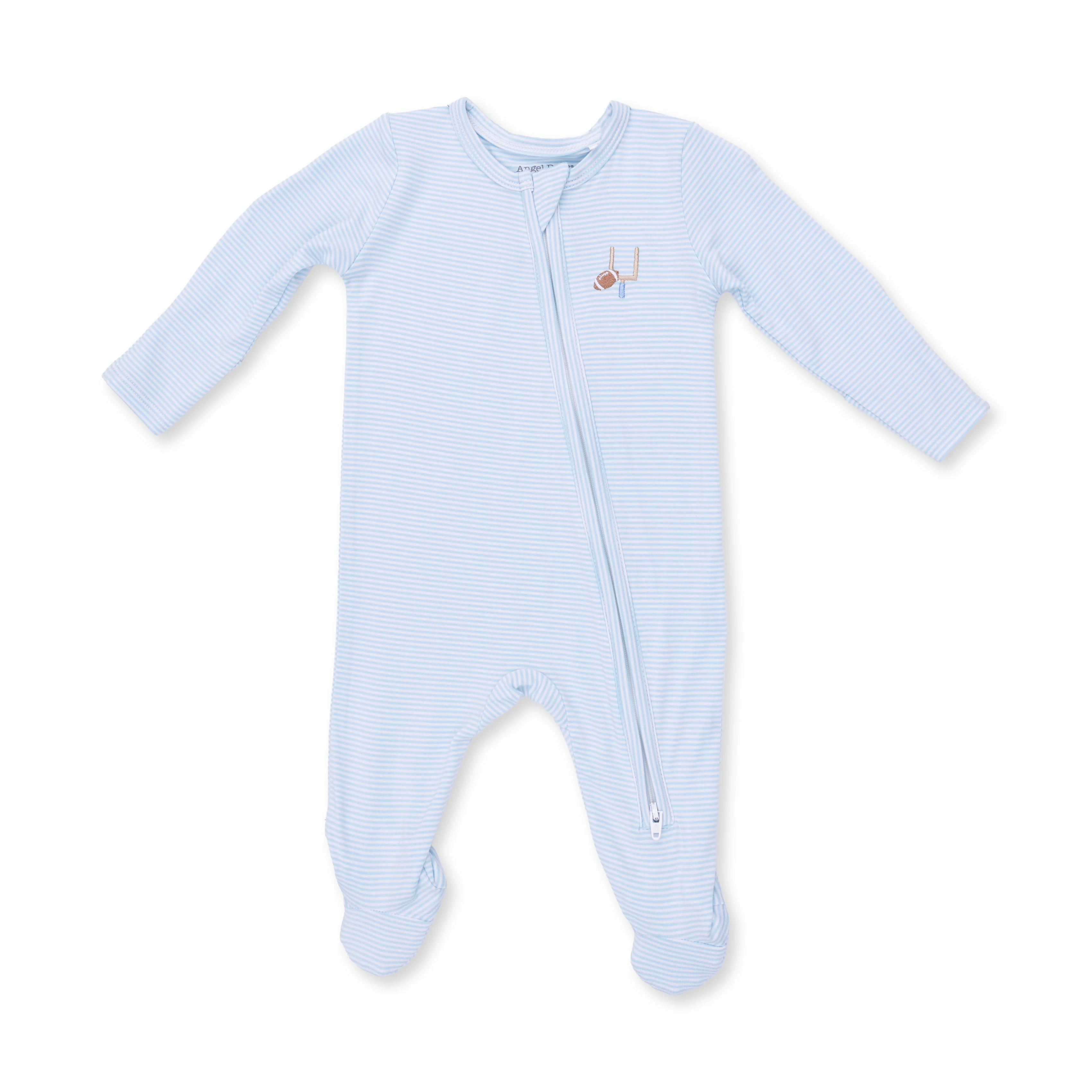 Football Blue Micro Stripe 2 Way Zip Footie