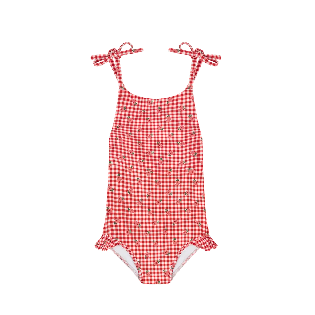 girls floral gingham front tie strap halter one piece