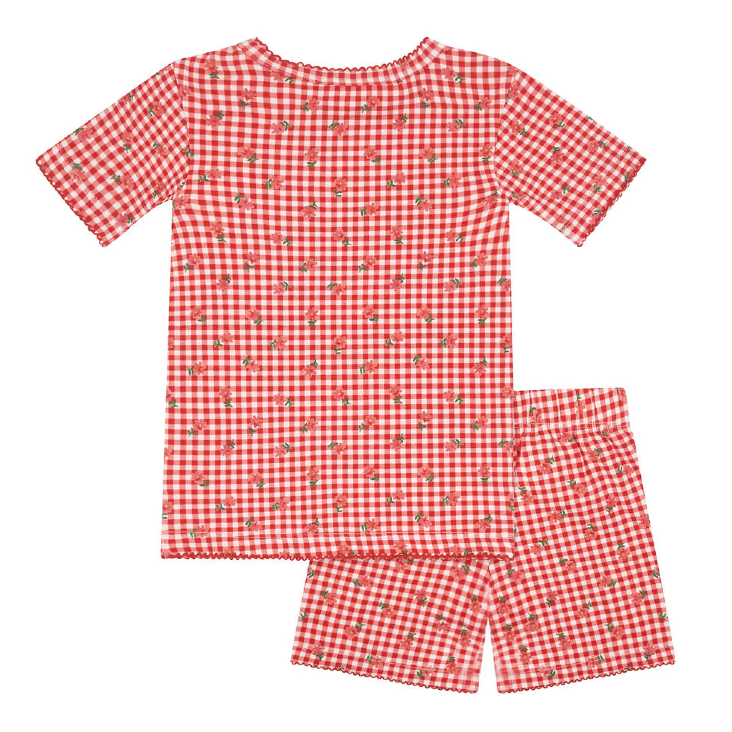 girls floral gingham shirt and short pima pajama set - Image 2