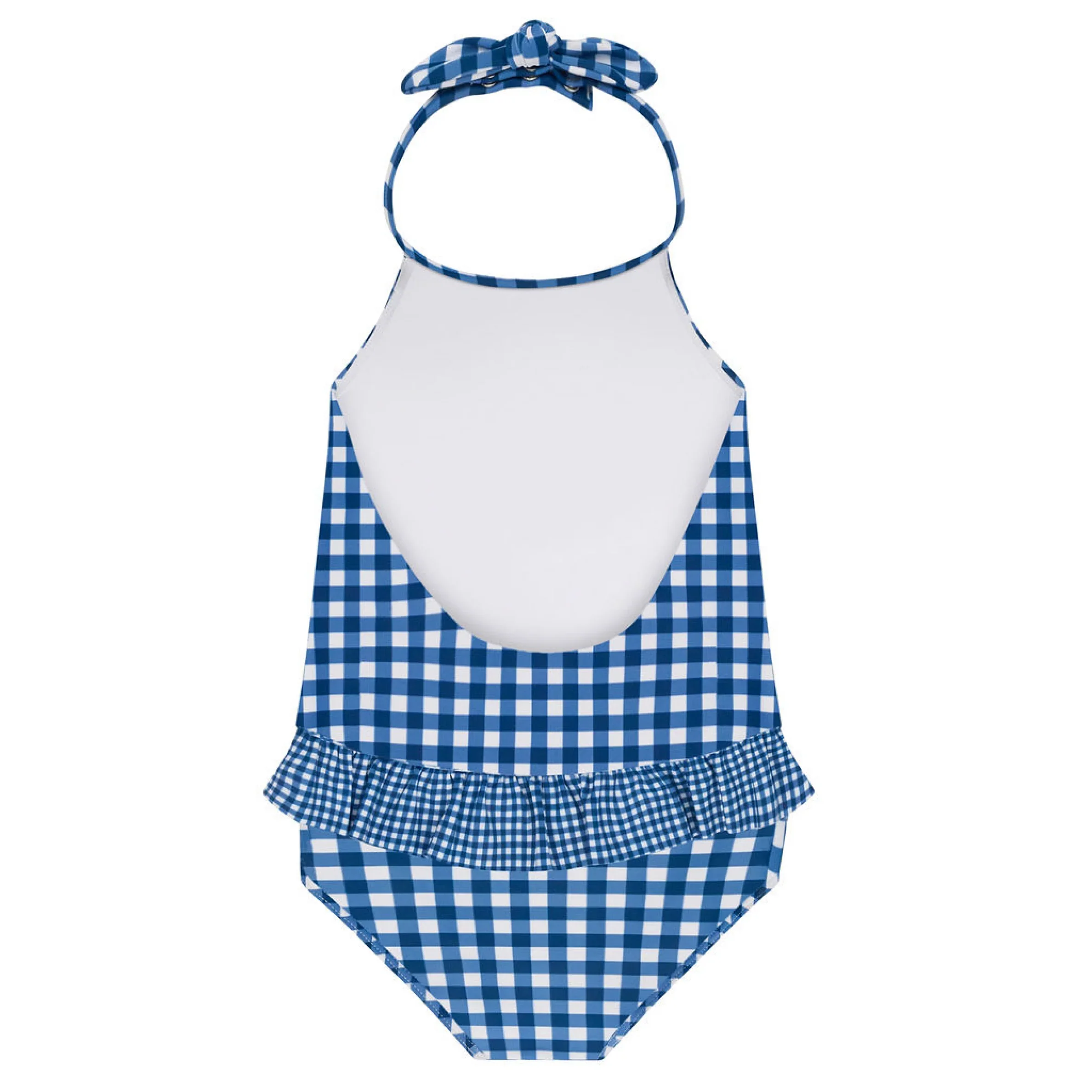 girls navy gingham ruffle halter one piece - Image 2
