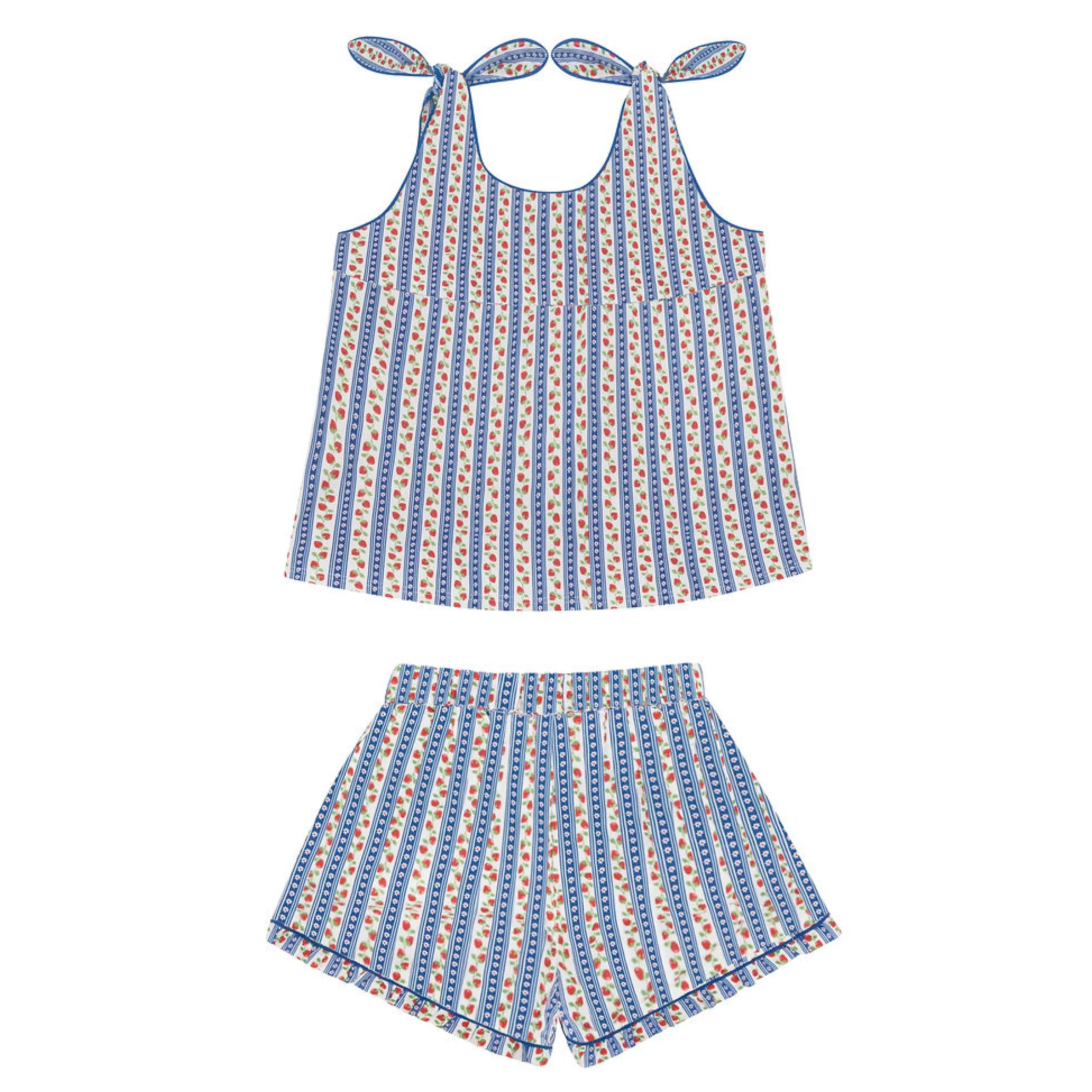 girls strawberry floral tie knot short set