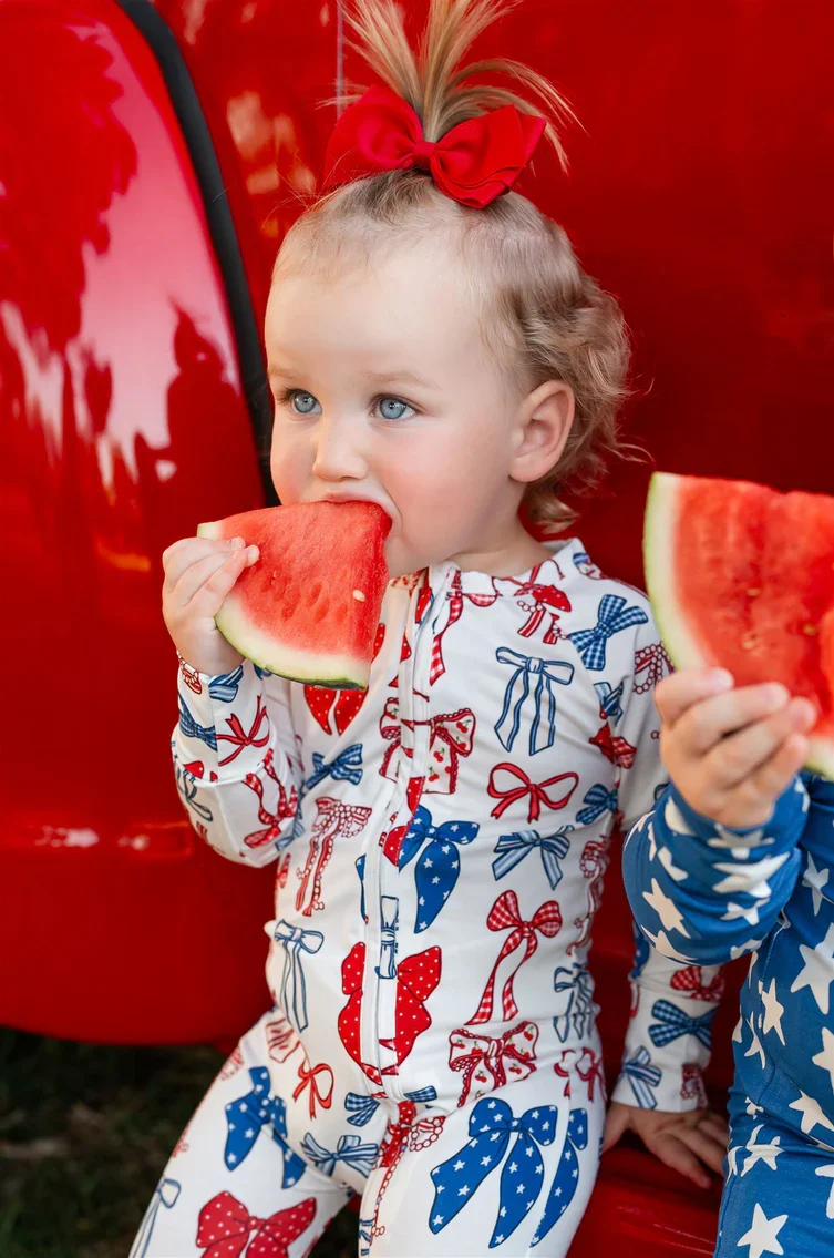 In My Jammers - Red White & Blue Bows Zipper Romper - Image 2