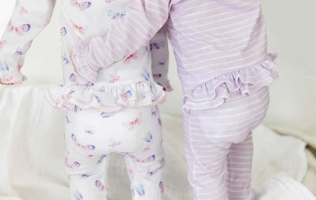 Lavender Bow - Lilac Stripe RUFFLE Footie - Image 3
