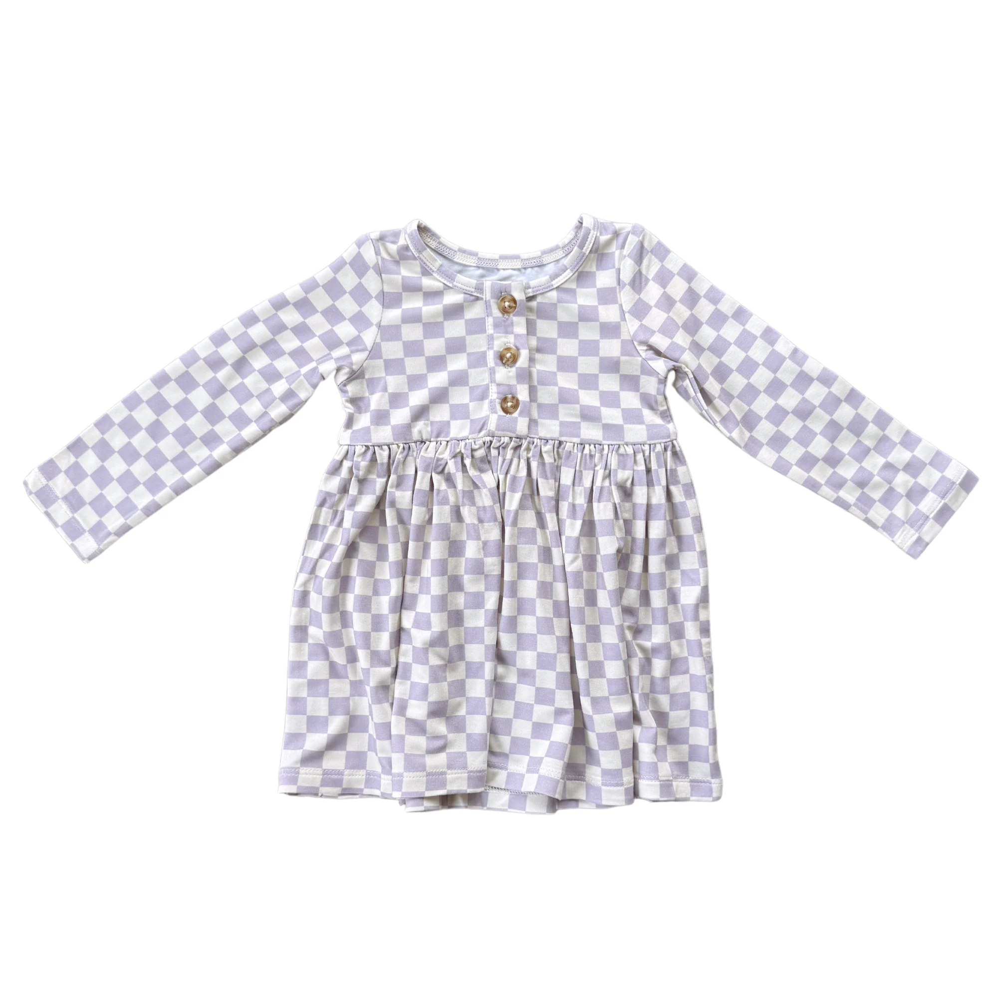 Lavender Cloud Checkerboard Henley Dress
