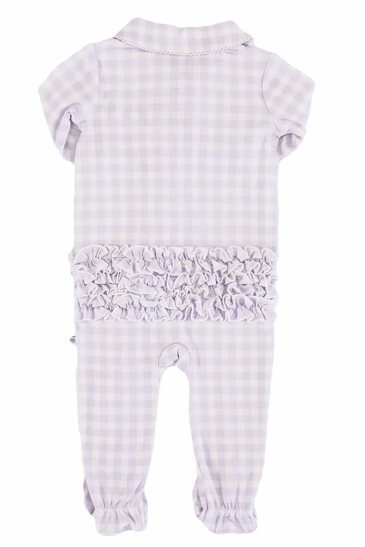 Lilac Gingham Peter Pan Collar Ruffle Zipper Footie - Image 2