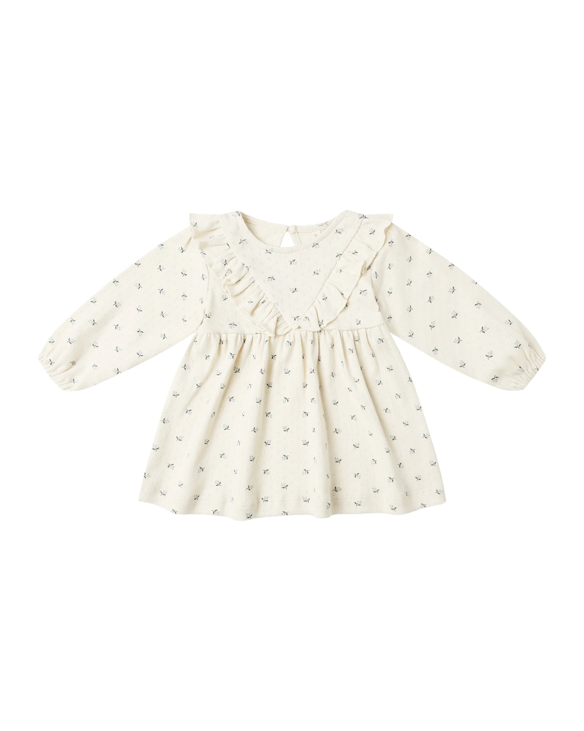 Blue Ditsy Long Sleeve Ruffle V Dress