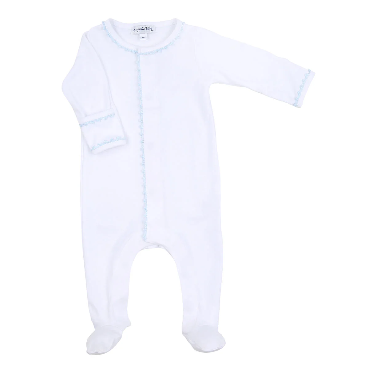 Magnolia Baby - Baby Joy Blue Crochet Trim Footie