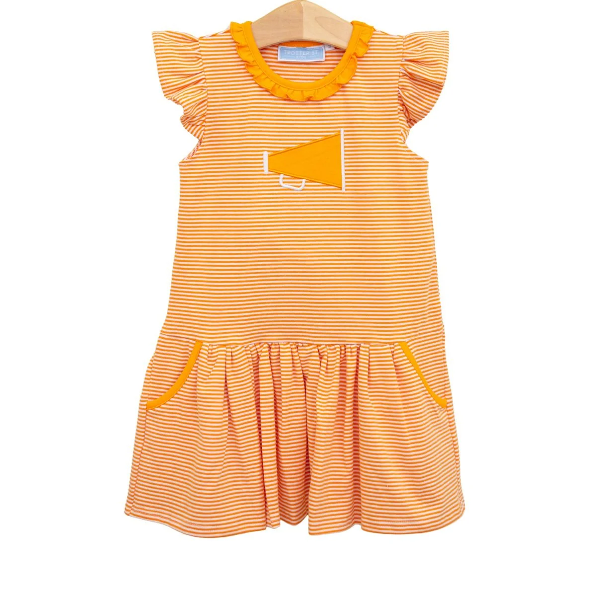 Orange & White Stripe Megaphone Applique Dress