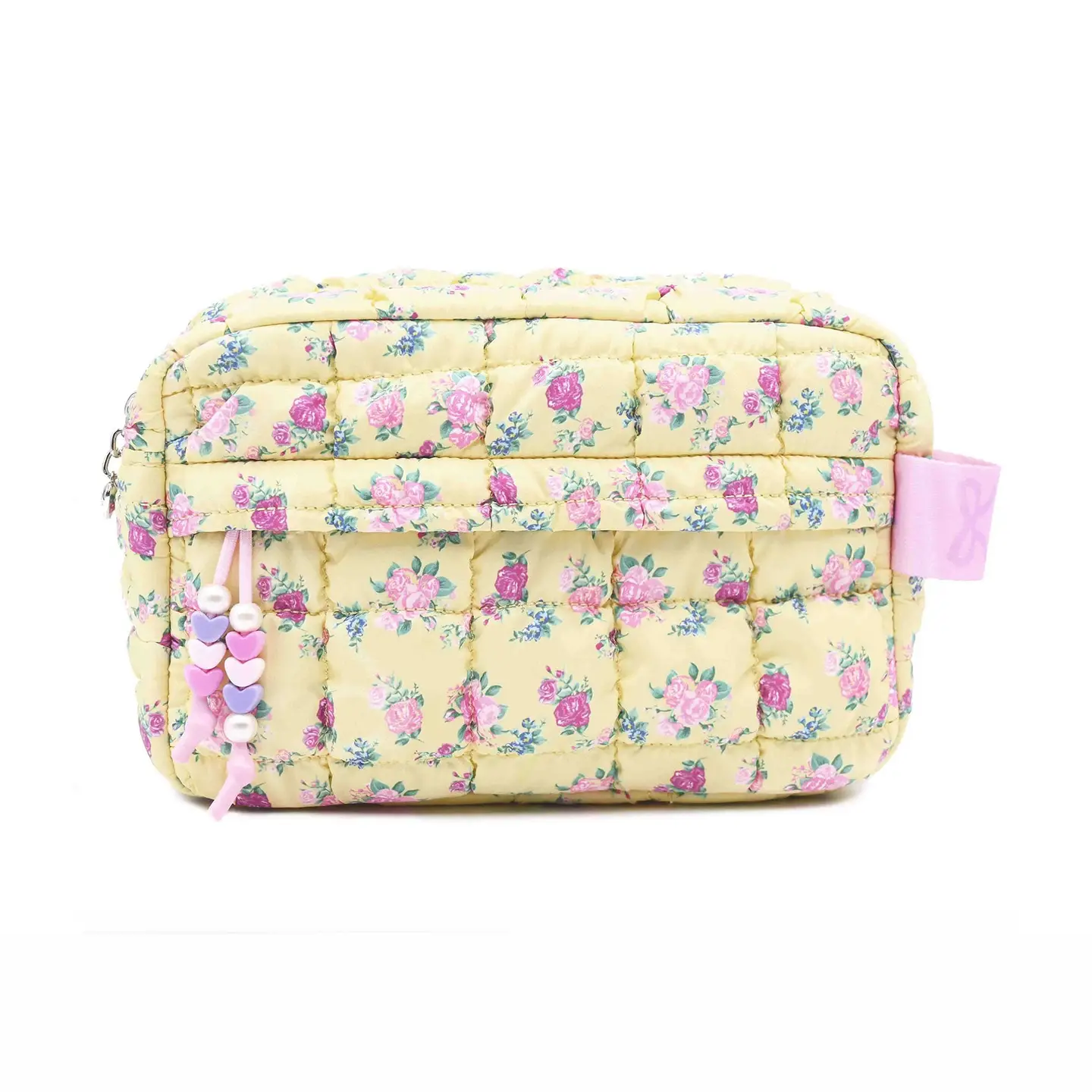Yellow Quilted Scrunchies Floral Printed Pouch