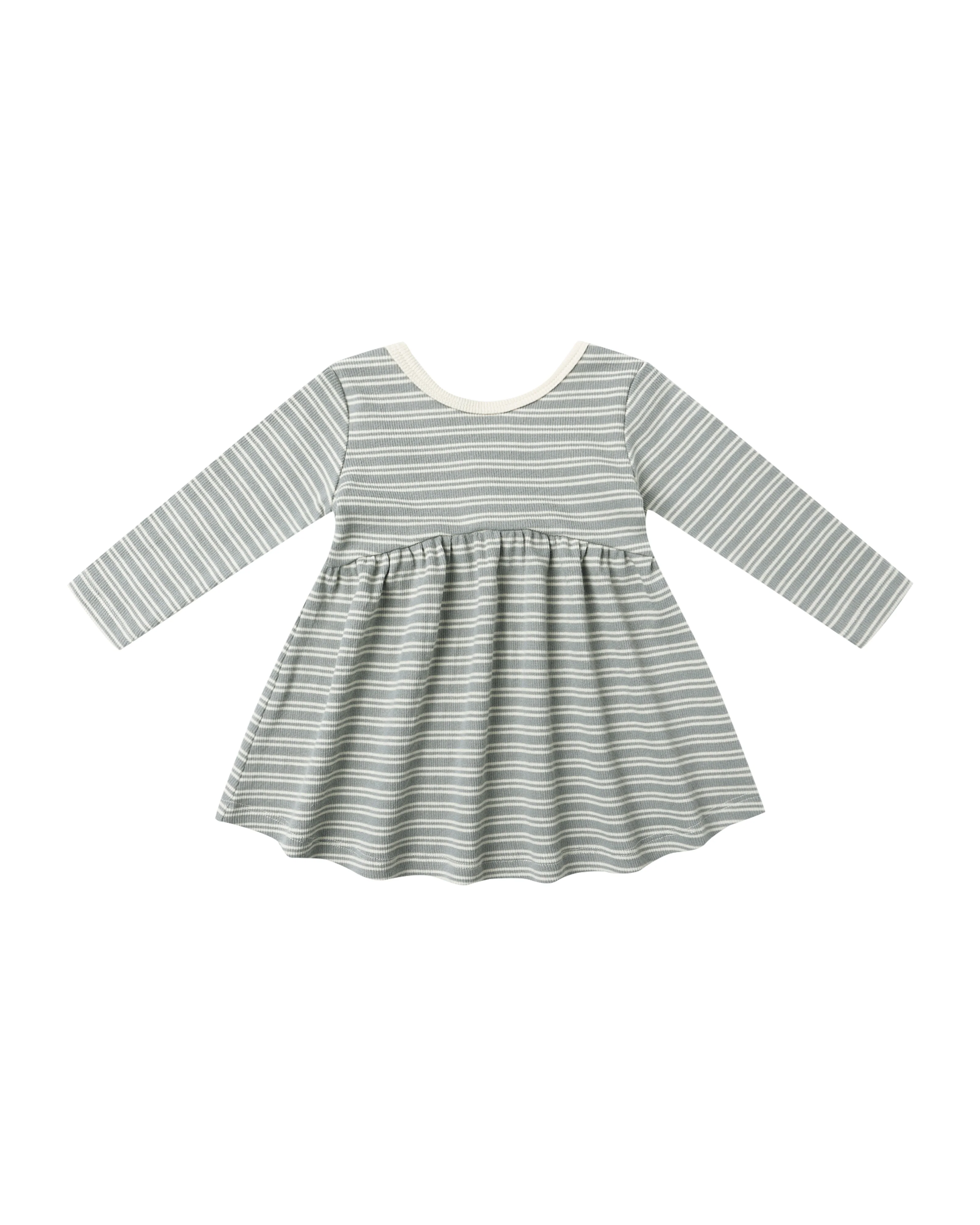 Steel Blue Microstripe Ribbed Longsleeve Dress
