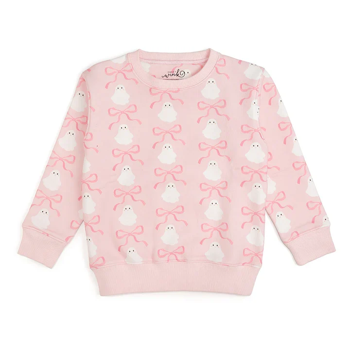 Sweet Wink - Coquette Ghost Halloween Sweatshirt - Pink