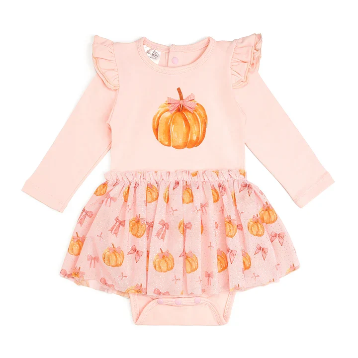 Sweet Wink - Coquette Pumpkin Long Sleeve Tutu Bodysuit
