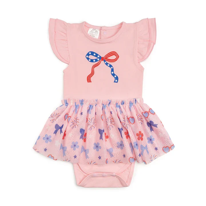 Sweet Wink - Red, White, & Cute Short Sleeve Tutu Bodysuit