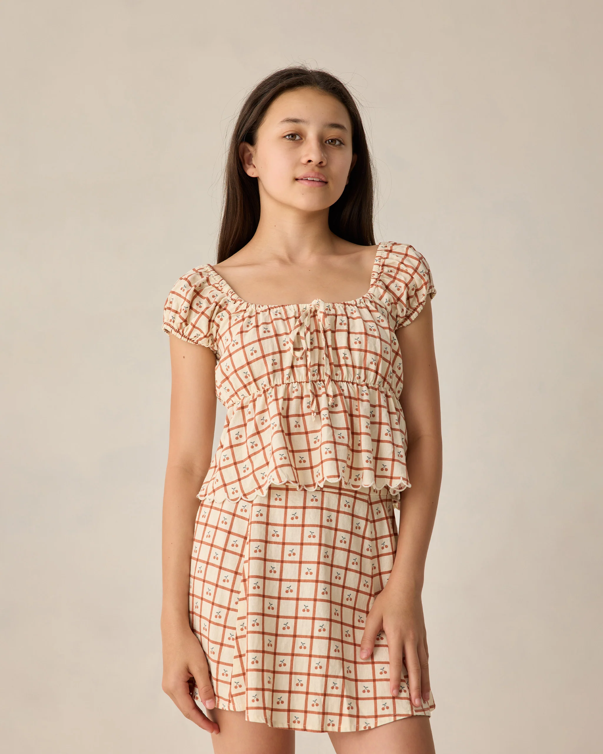 Teen Cherry Check Rylan Top