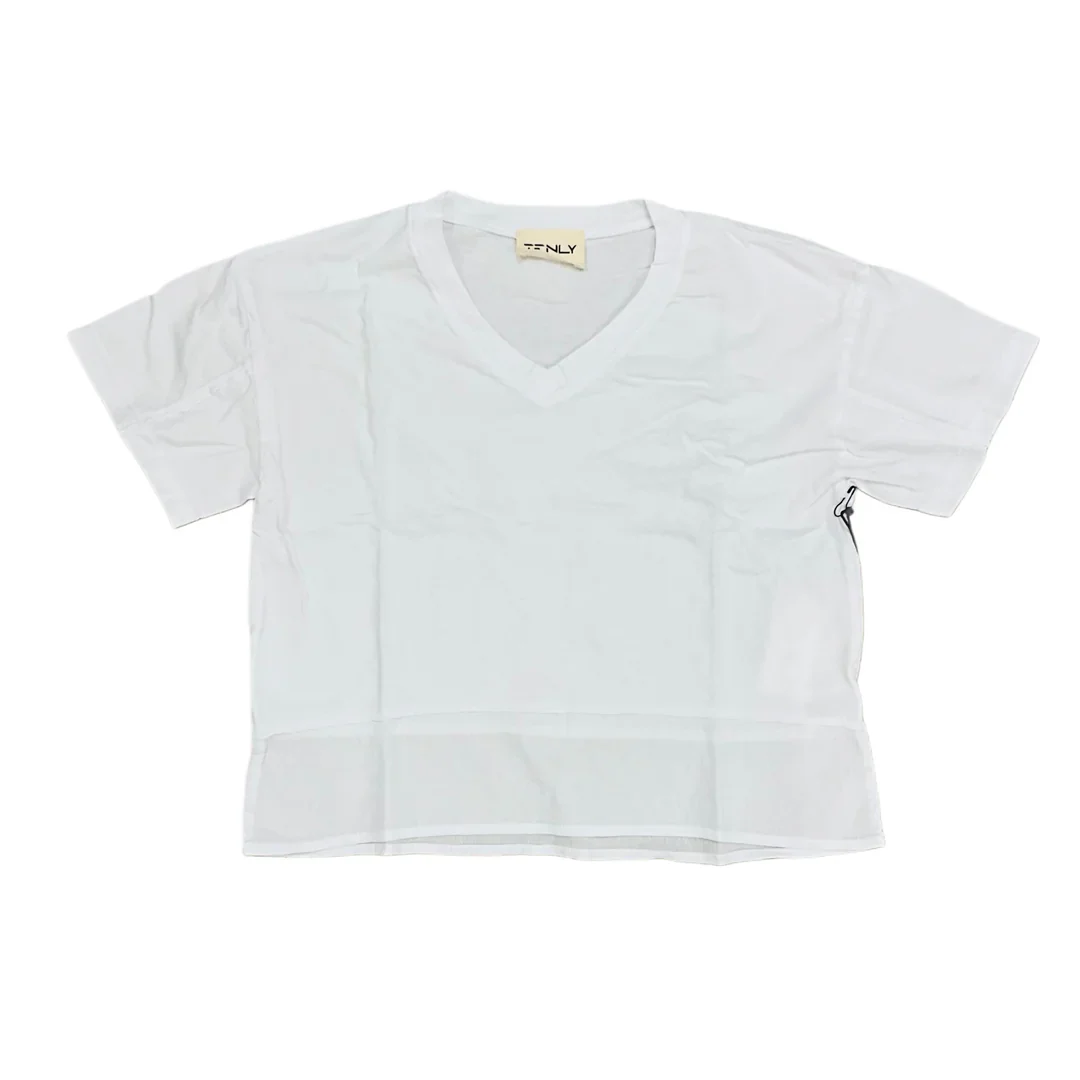 White Cotton Jersey Boxy V Neck Hem Tee
