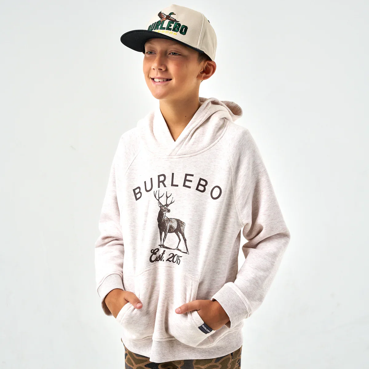 Whitetail Deer Heather Oatmeal Fleece Hoodie - Image 2