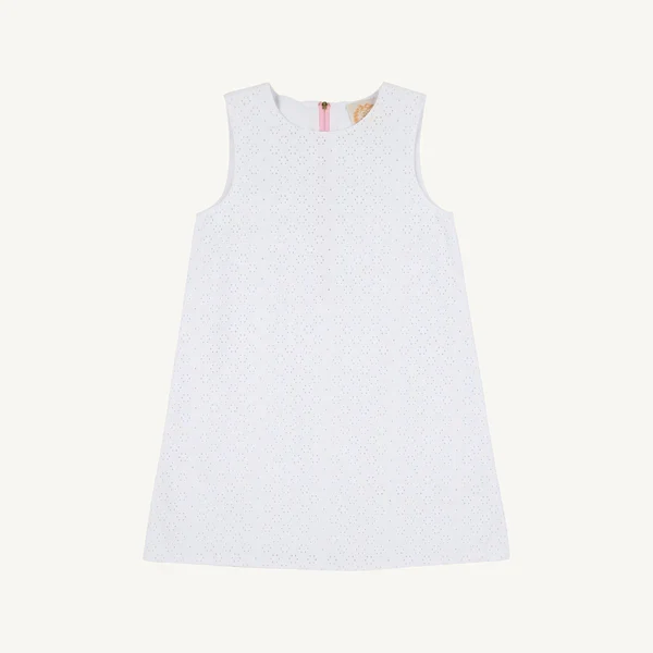 Worth Ave White Sleeveless Betts Bow Dress-Eyelet